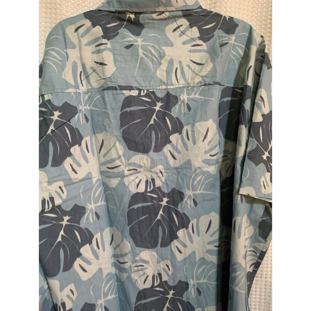 Real Essentials Mens 4XT Blue Monstera‎ Leaf Tropical Cotton Button Down Shirt